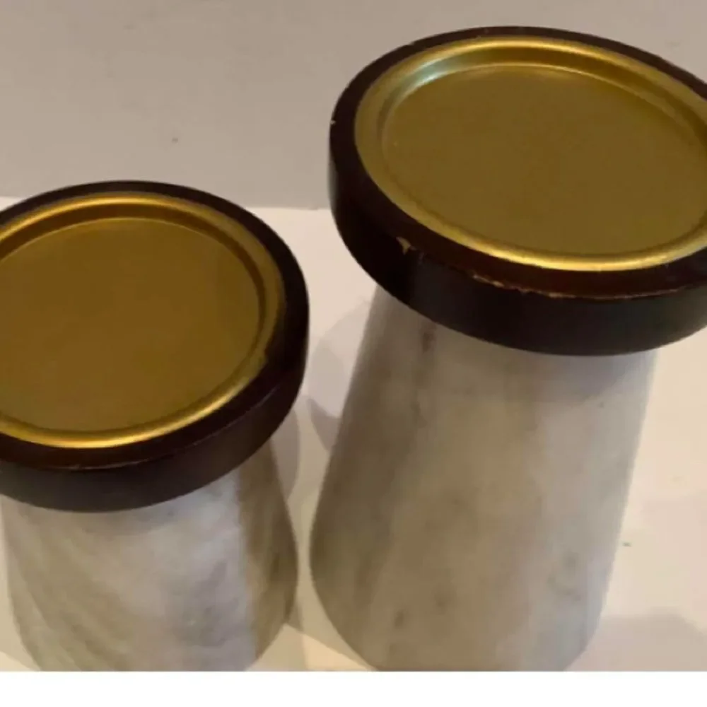 Set of Elegant Marble Candle Holders with Gold Accents
